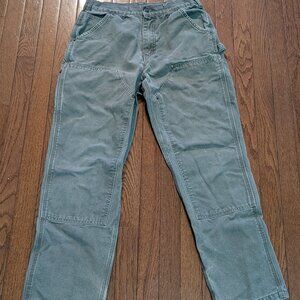 Carhartt Moss Green Double Knee Canvas Dungaree Pants Union Made in USA 28x32